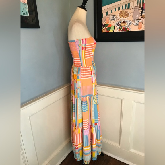 Abel the Label Strapless Tiered Geo Stripe Print Maxi Dress Sz S - Picture 3 of 7